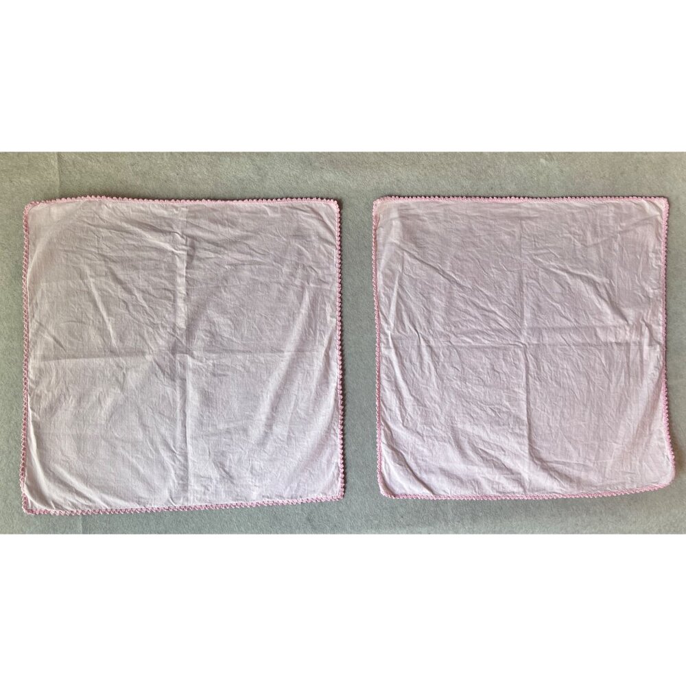 Pink Cotton Napkins Pair Crocheted Edges 19" x 19" Table Linens Dining Decor